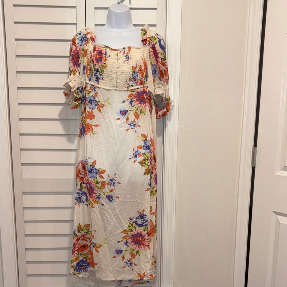 Anthropologie Floral Maxi Dress - White, Blue, Orange - Picture 3 of 6
